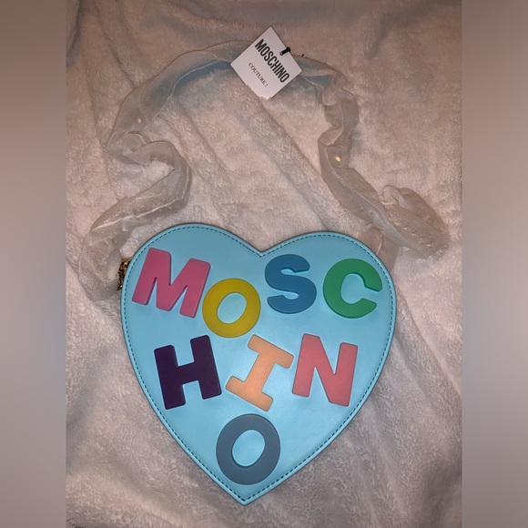 Moschino 'Moschino' Leather Heart Bag (Fantasy Print Light Blue) - Picture 6 of 12